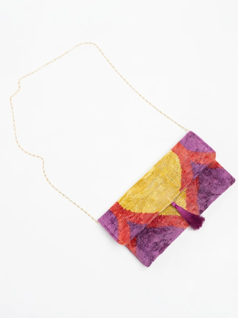 Handcrafted Purple Tassel Foldover Clutch